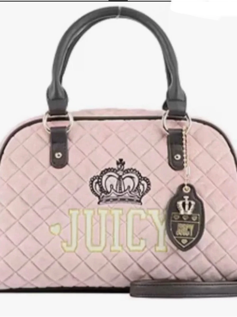 Juicy Couture Light Pink Quilted Satchel with Black Trim & Charm